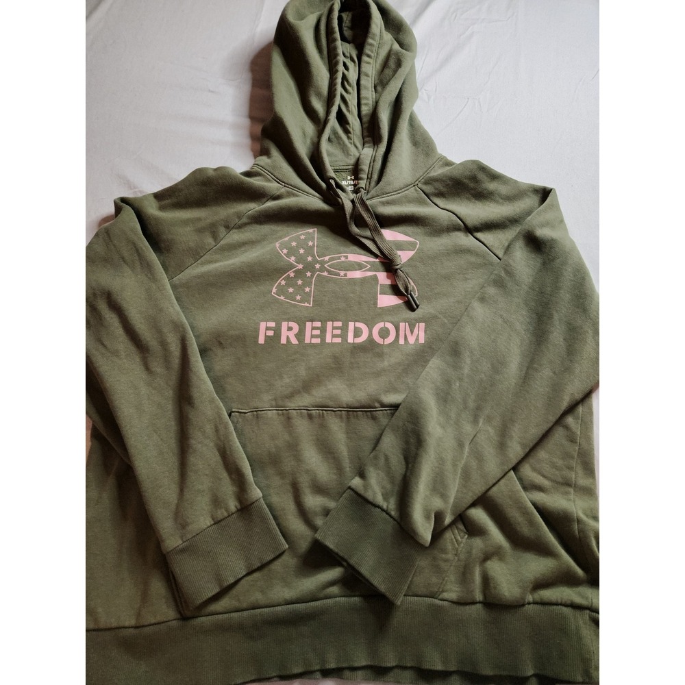 Under Armour Freedom Hoodie Olive Green American Flag Logo Loose Fit Men XL
